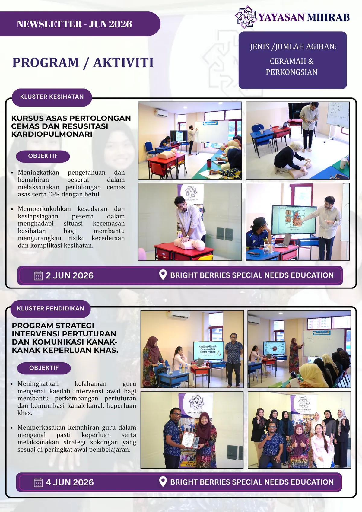 Poster Newsletter Jun 2026: Latihan Pertolongan Cemas dan Intervensi Kanak-Kanak Keperluan Khas